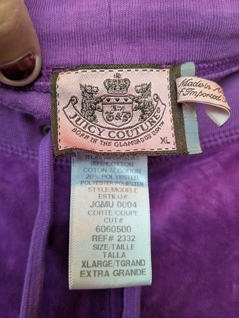 VTG Y2K JUICY COUTURE Velvet Purple Sweatpants Size XL Made Un USA 00' Low Waist - Picture 3 of 9